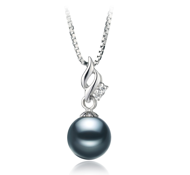 7-8mm AA Quality Japanese Akoya Cultured Pearl Pendant in Zalina Black - #1
